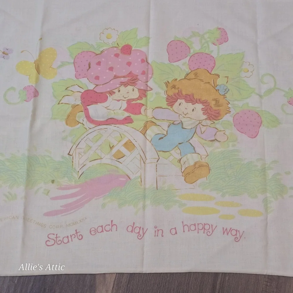 Vintage Strawberry Shortcake Friends Twin Sheet Set Fitted Flat Pillow Case 3 Pc